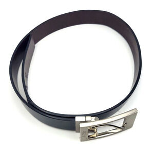 KENNETH COLE REACTION Reversible Leather Belt Black Brown Large Silver Buckle 30